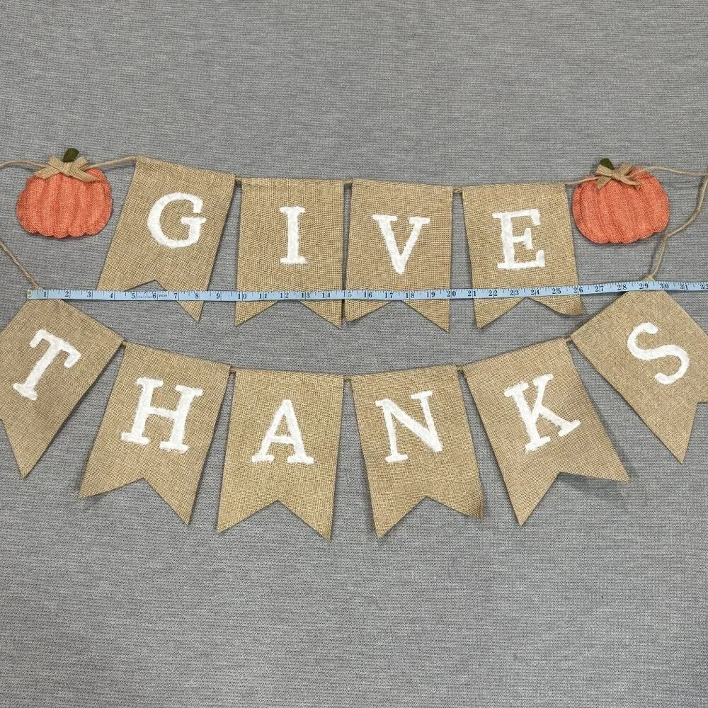 Rustic Give Thanks Burlap Banner Thanksgiving Seasonal Decor Mantel Hobby Lobby